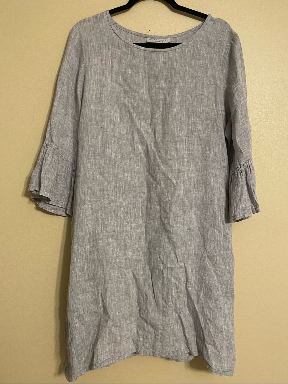 bryn walker grey linen dress bell sleeves size medium